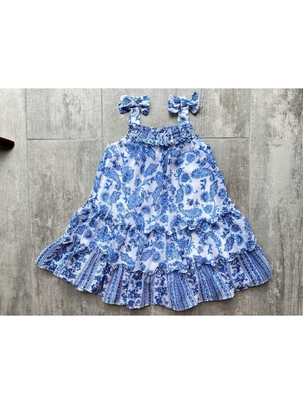 Jona Michelle Girl Blue Chiffon Flower Tiered Sleeveless Boho Sundress Summer 4T